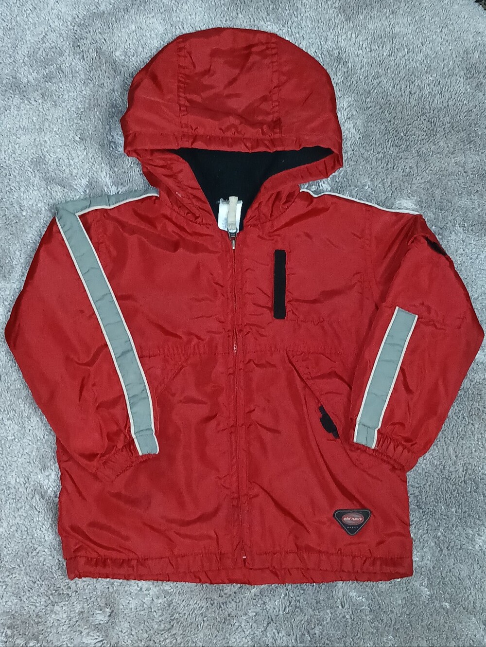 Old Navy Boys Red White Sport Fleece Lined Windbreaker Jacket 4T